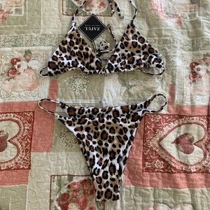 Leopard print string bikini set